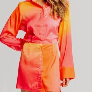 Ronny kobo Jones dress Orange Sunset Mini Long Sleeves Button Down S MSRP 208